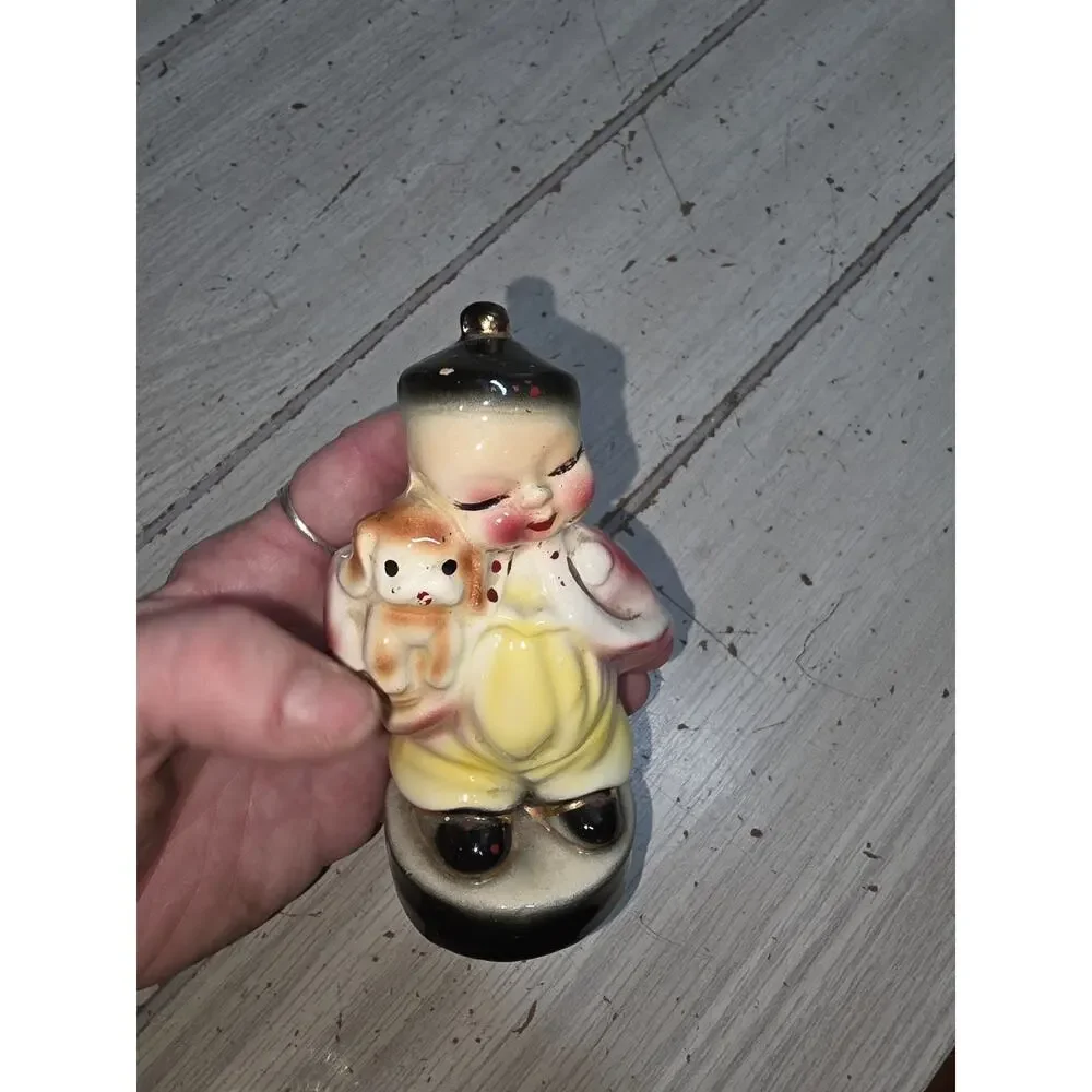 Vtg Figurines Asian Ching Lin Boy Girl Cat Dog Japan READ